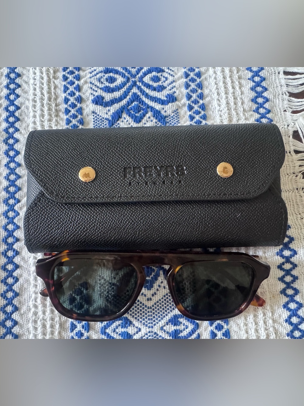 Freyres Tortoiseshell Sunglasses with Black Leather Case